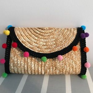 Pom pom straw clutch - BRAND NEW, HANDMADE